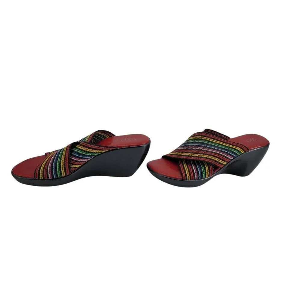 Vaneli Rainbow Thick Elastic Crisscross Strappy Comfort Slide On‎ Wedge Sz 9